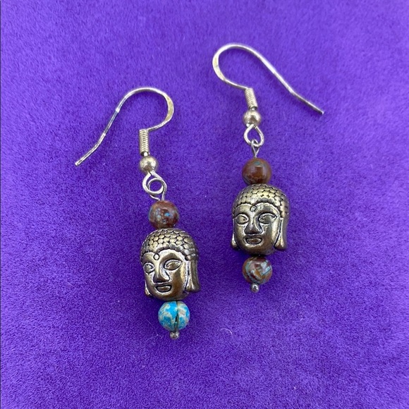 💛 925 Buddha Head Dangle Earrings - Picture 1 of 5